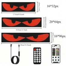 1 Piece Flexible LED Windshield Display For Cars, With Animated Flashing Devil Eyes, APP Programmable Soft LED Screen, Customizable Effects, Compatible With 24V Systems