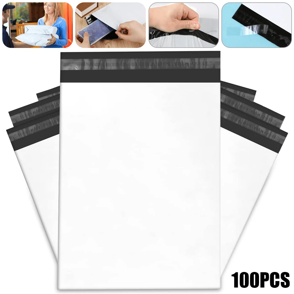 100pcs Folienversandtaschen Versandbeutel Versandtüten Verpackung Verschiedene Größen - Weiss - Übersicht 1