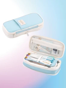 双层双拉链大容量时尚多功能铅笔盒，返校用品，儿童必备，粉色、蓝色、黑色可选