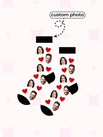 1 Pair Customizable Face Neutral Socks, Add Your Own Pictures To Design Personalized Socks, Couple Style Socks, Suitable For Family, Daily Wear, Parties, And University Use. A Great Gift For Friends, Family Members, Wives, Husbands, Daughters, And Sons., Fall Socks