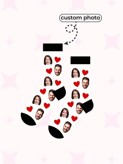 1 Pair Customizable Face Neutral Socks, Add Your Own Pictures To Design Personalized Socks, Couple Style Socks, Suitable For Family, Daily Wear, Parties, And University Use. A Great Gift For Friends, Family Members, Wives, Husbands, Daughters, And Sons., Fall Socks