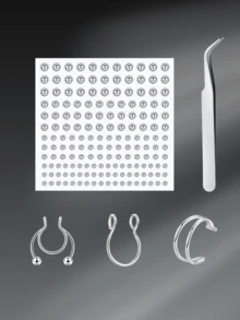 CIZME 165/1495pcs Rhinestone Sticker With A Tweezer For Lip Stud, Fake Nose Stud Eyebrow Stud, Non Piercing Nose Stud Stick On Silver Belly Button Sticker, Face Sticker Music Festival Cool Punk Y2K Makeup Patches For Women Men - Lip Studs - View 13