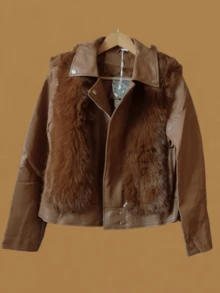 Women's Leather Jacket Simple Casual Zipper Pocket Button Evening Daily - 棕色 - 查看 6