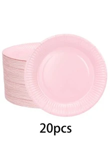 10 件/20 件/50 件浅粉色一次性纸盘 6 英寸粉色纸质蛋糕盘 7 英寸甜点盘适用于小吃、沙拉、家庭晚餐和 DIY 工艺品，适用于办公室、露营、室内使用、生日、新娘送礼会、性别揭晓、婚礼 - 粉色 - 查看 10