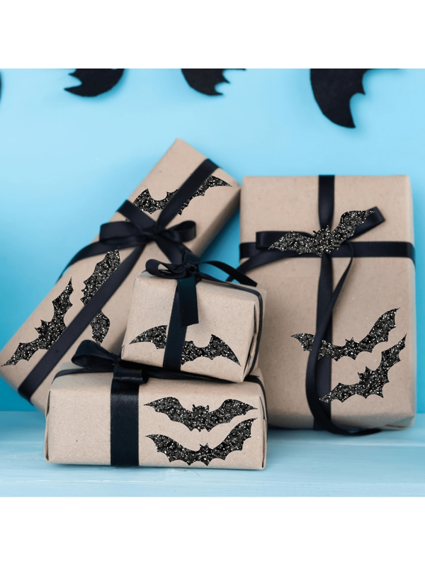 1 Rolle mit 500 Stücke fledermaus-thematischen Halloween Geschenk Dekorations-Aufklebern, Büroartikel-Aufkleber, Fenster-Aufkleber, glänzende selbstklebende Aufkleber zum Verschließen von Umschlägen, Scrapbooking, Partydekorationen, Halloween Dekoration