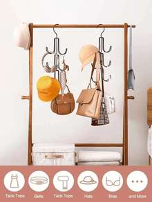 1个包袋挂钩 - 多功能腰带和领带挂钩，3层铁制手提包架，家庭卧室收纳整理器，女士白色T恤，女士黑色裤子，女士冬装，连衣裙，女士冬装，女士优雅连衣裙，女士白色衬衫，长袖，女士白色连体裤， - 彩色 - 查看 6