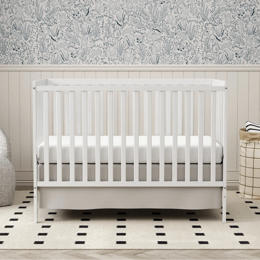 Goldzone Baby Crib, 5-In-1 Full Size Convertibl Toddler Bed With Natural Pinewood For Small Baby Newborn Nursery Furniture - White - View 1