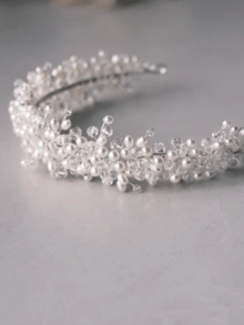 1件手工珍珠水晶串珠发箍，适合婚礼、日常佩戴及其他场合。 - 銀色 - 查看 7