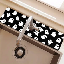 1pc Home Decor, Skull, Ghost, Pumpkin Pattern Printed Faucet Mat, Halloween Gift, Halloween, Halloween Decor, Durable Polyester, Quick Dry, Easy To Clean, Suitable For Kitchen And Bathroom, Easy To Install, Daily Decor, Gift, Bathroom Mat, Durable Faucet Mat, Faucet Accessory - Multicolor - View 14