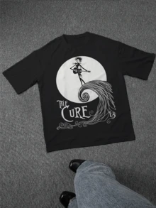 Camiseta con estampado de guitarra de Jack de Pesadilla antes de Navidad para hombre, camiseta informal de primavera y verano de manga corta y cuello redondo, cuello redondo, manga corta, 100% algodón, algodón grueso de 220 g - Negro - Ver 2