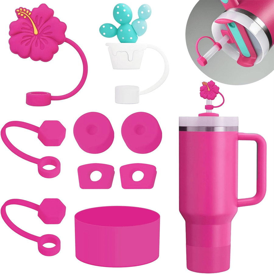 Juego de accesorios para tazas que incluye 6 tapones a prueba de derrames de silicona, 2 tapas para cubrir pajitas de 9-10 mm, 1 bota de silicona para tumblers de 40 oz y 30 oz