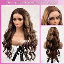 挑染蕾丝前假发，真人发质，4/27 渐变色蜂蜜金色女士假发，13x4 正面蕾丝，高清透明蕾丝假发，200% 密度彩色混合发质，由真人发质与合成纤维和蛋白质细丝混合而成，带有纤维蕾丝前假发，预拔假发，含婴儿发丝 - S4/27 - 查看 3