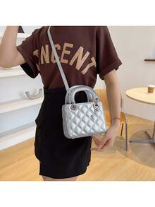 Niche Design Textured Small Square Bag Women's Shoulder Messenger Bag Handbag Holiday Gift - Silver - View 1