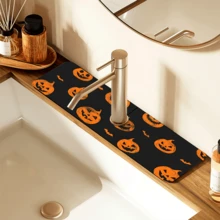 1pc Home Decor, Skull, Ghost, Pumpkin Pattern Printed Faucet Mat, Halloween Gift, Halloween, Halloween Decor, Durable Polyester, Quick Dry, Easy To Clean, Suitable For Kitchen And Bathroom, Easy To Install, Daily Decor, Gift, Bathroom Mat, Durable Faucet Mat, Faucet Accessory - Multicolor - View 11