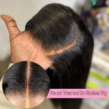 [Perruque en cheveux humains soyeux] Perruque lace closure droite brésilienne en cheveux humains sans colle de 20 pouces | Fermeture frontale en dentelle HD 4x4, pré-peignée et pré-découpée, densité de 180 %, prête à porter, fibre synthétique résistante à haute température mélangée avec des cheveux humains naturels noirs pour femmes