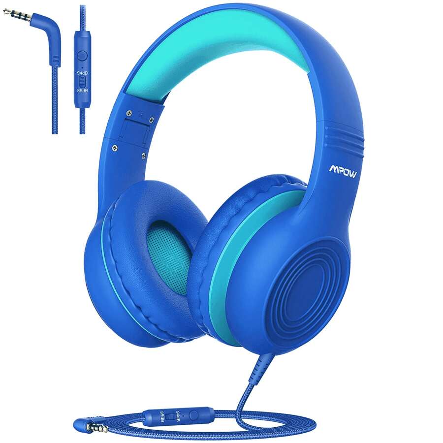 Kids Headphones With Microphone, Foldable 85/94dB Safe Volume Stereo Adjustable Over Ear Headphones For Kids, Girls, Boys, Children, Share Function Wired Kids Headphones For School Tablet
