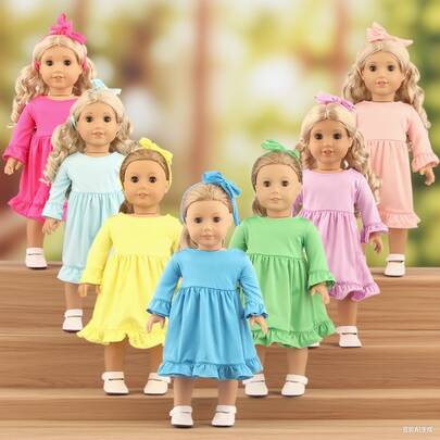 1 Set 18-Inch Doll Dress, Solid Color Doll Dress, 7 Colors Available, Fashion Doll Clothes, Suitable As Birthday Gift Or Holiday Gift For Little Girls