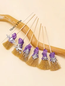 水晶巫术扫帚 - 手工制作的巫师祭坛工具，迷你魔法扫帚，用于精神修炼，万圣节服装，有趣的小礼物，万圣节派对礼物 - 彩色 - 查看 12