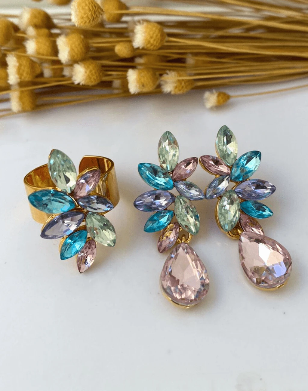 Emerald Green Navy Blue Fuchsia Party Earring And Ring / Crystal Earring / Orange Earring / Brown Earring / Purple Earring / Lilac Earring / Mint Green Earring / Mint Earring / Baby Pink Earring / Pink Earring / Mocha Mousse Earring / Marsala Earring / Red Earring /  Earring Pink Earring / Black Earring - 彩色 - 查看 1