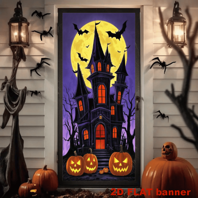 2D flaches Türbanner, gruseliges Halloween Geist Türbanner, Polyester Multifunktions Dekoration, geeignet für Zuhause und Partys, passend für verschiedene Anlässe