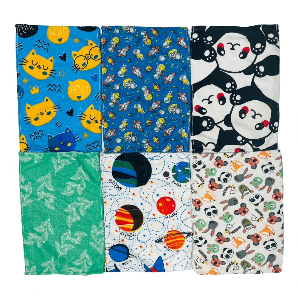 Kit Of 10 Men's And Children's School Hand Towels, Mouth And Hand Designs, 28x45cm - 藍色 - 查看 1