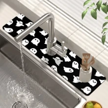 1pc Home Decor, Skull, Ghost, Pumpkin Pattern Printed Faucet Mat, Halloween Gift, Halloween, Halloween Decor, Durable Polyester, Quick Dry, Easy To Clean, Suitable For Kitchen And Bathroom, Easy To Install, Daily Decor, Gift, Bathroom Mat, Durable Faucet Mat, Faucet Accessory - Multicolor - View 3