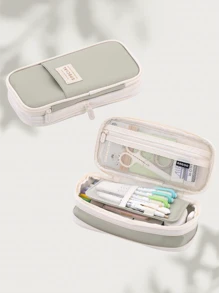 双层双拉链大容量时尚多功能铅笔盒，返校用品，儿童必备，粉色、蓝色、黑色可选