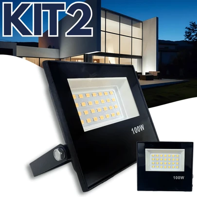 Kit 2 Refletor LED 100W Branco Frio – Potência e Resistência para Iluminação Externa