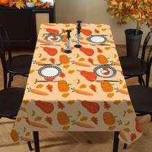 1/20pcs Autumn Polyester Tablecloth With Pumpkin, Carrot, Autumn Leaves Pattern Tablecloth, Fall Tablecloth, Thanksgiving Gift, Perfect For Fall, Indoor/Outdoor, Camping And Picnic Decoration