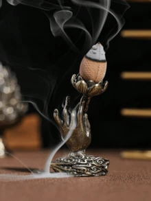 Queimador de incenso de refluxo de peixes - Suporte de incenso de metal com design de lótus de bronze vintage com tampa, suporte portátil para incenso oco para spa, ioga, meditação, decoração de casa, fragrância de ambiente, presentes - Multicolorido - Ver 9