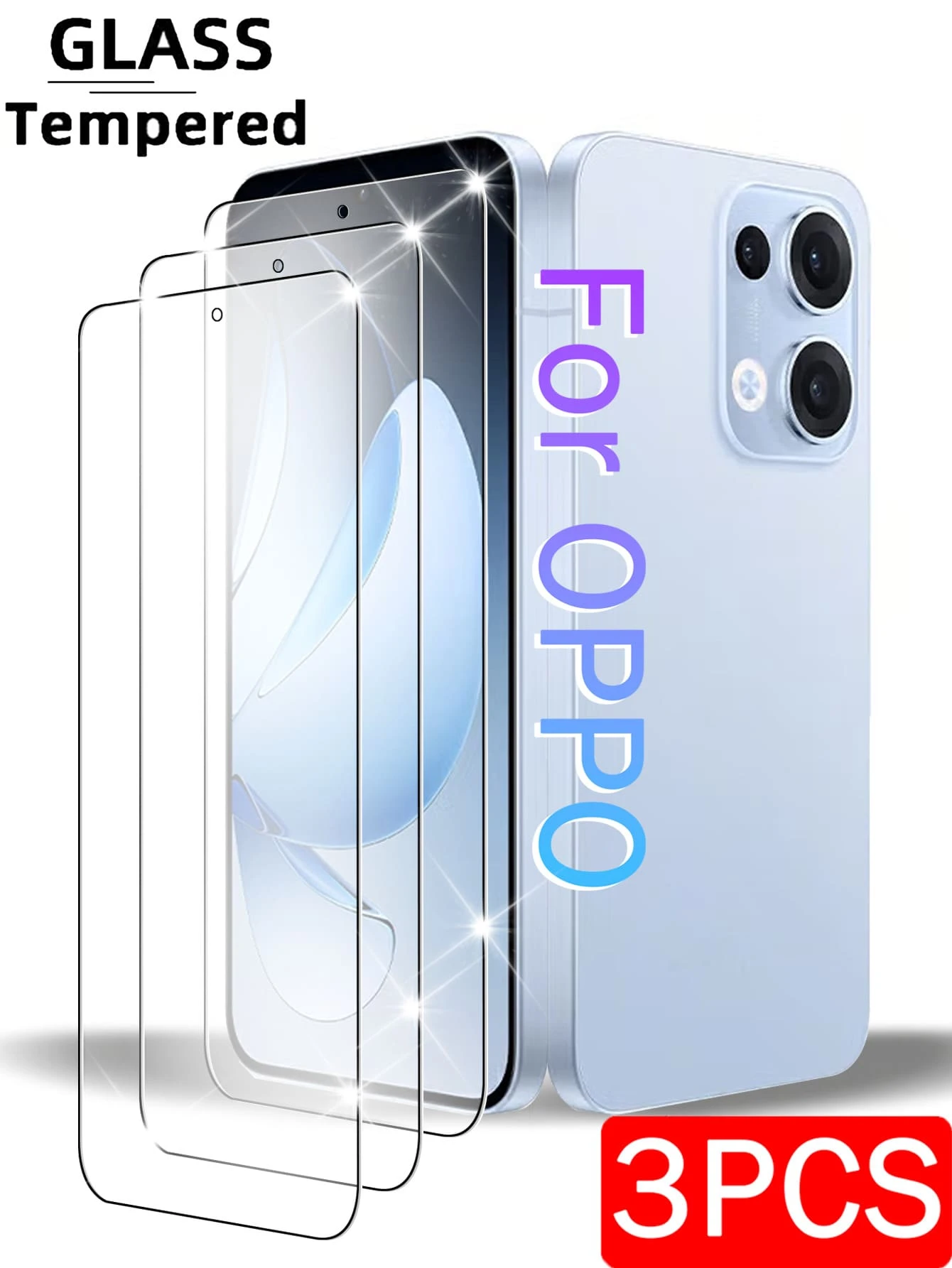 3 件高清钢化玻璃屏幕保护膜，适用于 OPPO 系列，防刮擦，表面光滑，防指纹，易于安装屏幕保护必需品，适用于日常防护、办公室、家庭手机屏幕保护膜手机配件防水防震防摔全覆盖 - 彩色 - 查看 1