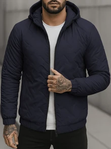 Chamarra Bomber Acolchada Gris con Capucha Hombre, Estilo Urbano Minimalista - Azul Marino - Ver 3