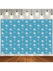 1 pieza Fondo de fotografía con diseño de cielo azul y nubes blancas de dibujos animados, tema de historia de héroes, para baby shower, cumpleaños, Día de la Madre, decoración interior y exterior de 59.1*39.4/82.7*59.1/106.3*70.9 pulgadas - Multicolor - Ver 1