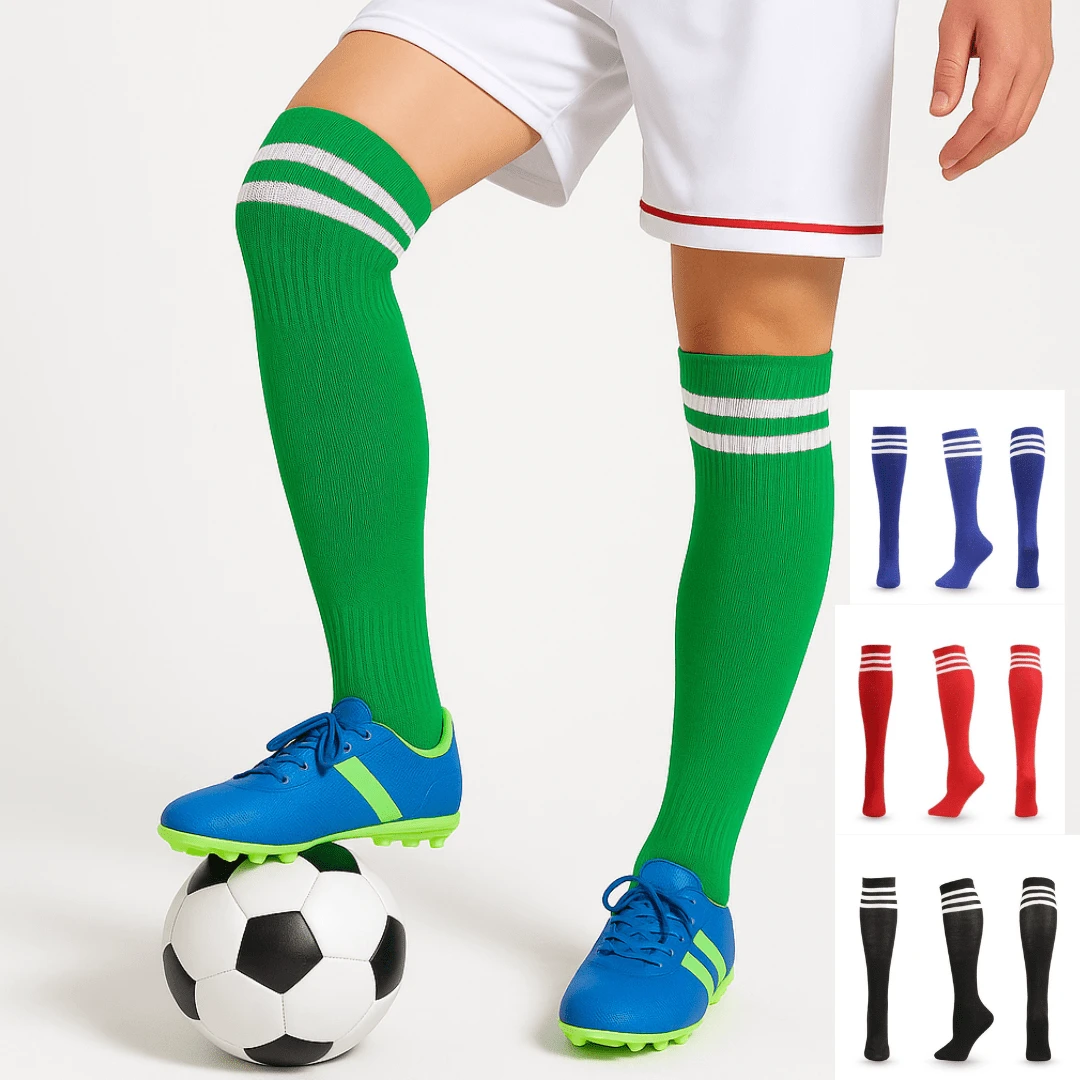 Kit 4 Pairs Of Adult Striped Sports Football Socks - Green - View 1
