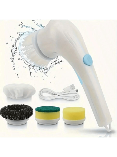A Magical Tool For Household Cleaning! 5-Brush Electric Cleaning Brush, Rechargeable, Suitable For Multiple Scenarios, Stain Nemesis!