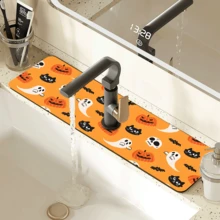 1pc Home Decor, Skull, Ghost, Pumpkin Pattern Printed Faucet Mat, Halloween Gift, Halloween, Halloween Decor, Durable Polyester, Quick Dry, Easy To Clean, Suitable For Kitchen And Bathroom, Easy To Install, Daily Decor, Gift, Bathroom Mat, Durable Faucet Mat, Faucet Accessory - Multicolor - View 22