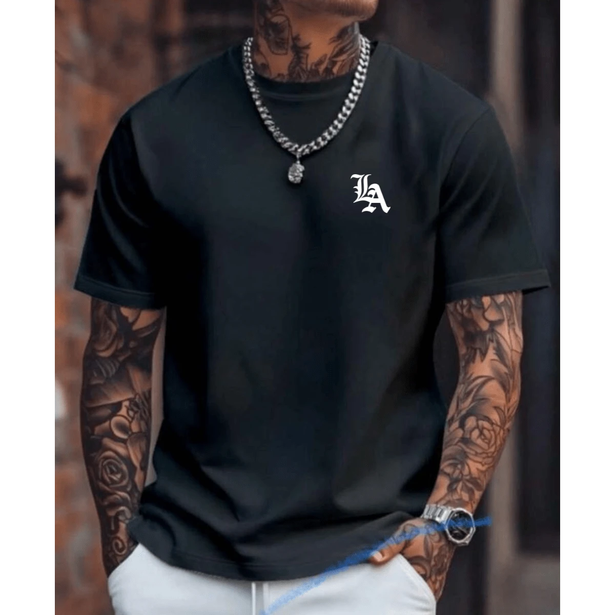 Men's T-Shirt Imported Blouse 100% Premium Cotton Shirt High Quality Print - 黑色 - 查看 1