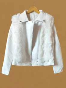 Women's Leather Jacket Simple Casual Zipper Pocket Button Evening Daily - White - View 7