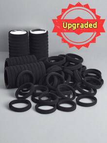Large Size Black Hair Scrunchies For Women, High Ponytail, High Elasticity, Minimalist Seamless Hair Ties, Fashion Versatile, Minimalist Style Hair Accessories, Suitable For Daily Outings, Matching Outfits, Use Rubber Bands, Hair Ties, Hair Scrunchies. Head Accessories Elastic Band - Black - View 1