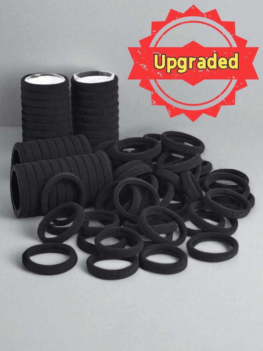 Large Size Black Hair Scrunchies For Women, High Ponytail, High Elasticity, Minimalist Seamless Hair Ties, Fashion Versatile, Minimalist Style Hair Accessories, Suitable For Daily Outings, Matching Outfits, Use Rubber Bands, Hair Ties, Hair Scrunchies. Head Accessories Elastic Band - Black - View 1