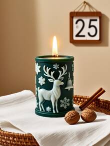 1pc Cheerful Christmas Reindeer (Snowy Stroll) Cylindrical Aromatherapy Candle Silicone Mold - Cute Reindeer Design For DIY Candles/Resin/Gypsum Crafts, Ideal For Christmas Decor & Handmade Holiday Gifts, Easy To Demold/Clean & Reusable - White - View 3