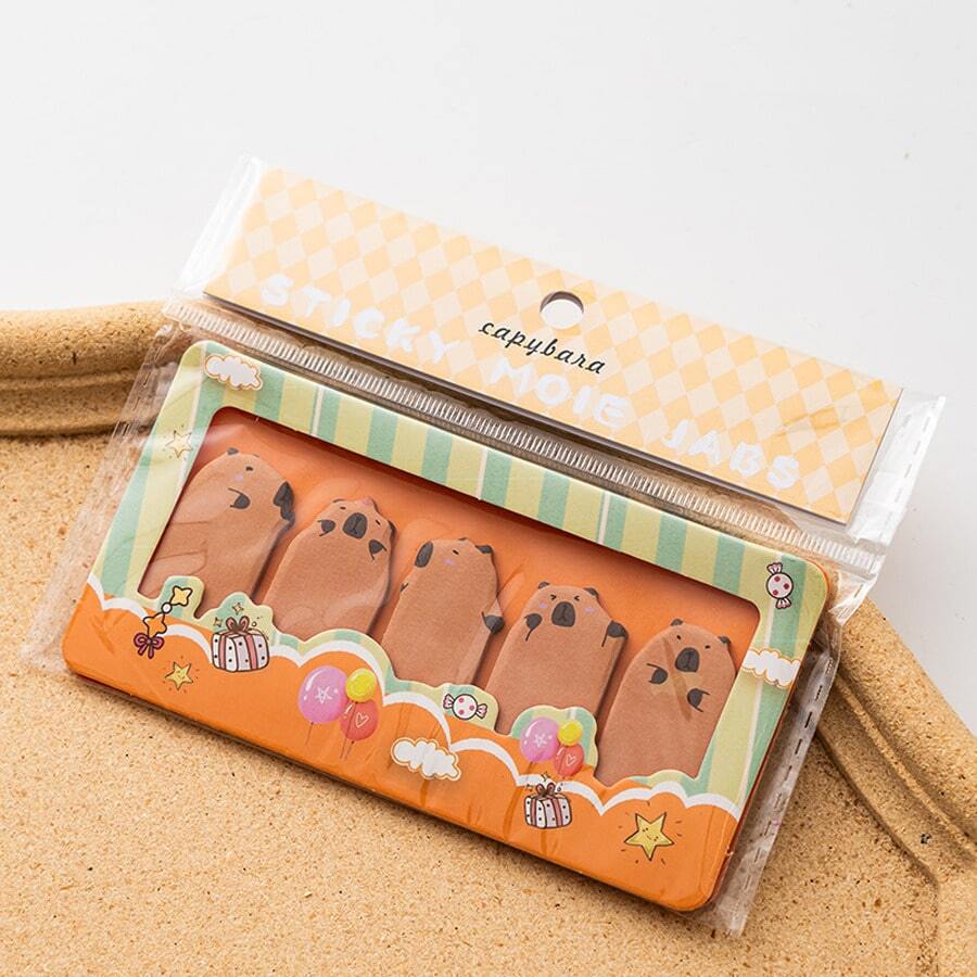 1 set di bigliettini adesivi con animali, come capibara, gatti, cani, panda - aspetto carino e accattivante, stile Ins, etichette asimmetriche a forma di cartoni animati, adatti per la stagione scolastica, forniture scolastiche