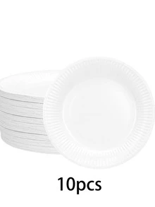 10个/20个/50个白色一次性纸盘，6英寸蛋糕盘，7英寸甜点盘，9英寸餐盘，适用于小吃、沙拉、家庭晚餐和DIY手工艺品，也适用于办公室、露营、室内使用、圣诞节和其他场合。 - 白色 - 查看 8