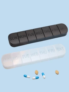1pc Large Compact 7 Day Weekly Pill Organizer, Portable Travel Friendly Quick Fill Medicine Case Box With Large Compartment For Vitamins, Fish Oil, White, Black - Multicolor - View 8