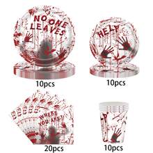10 buc/50 buc/80 buc Halloween Party Supplies Înfricoșător Amprente de Mâini Însângerate Farfurii de Hârtie Șervețele Pahare Set de Tacâmuri Set de Cină cu Amprente de Mâini Însângerate pentru Decorațiuni Înfricoșătoare de Halloween Party