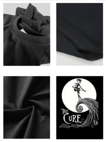 Camiseta con estampado de guitarra de Jack de Pesadilla antes de Navidad para hombre, camiseta informal de primavera y verano de manga corta y cuello redondo, cuello redondo, manga corta, 100% algodón, algodón grueso de 220 g - Negro - Ver 4