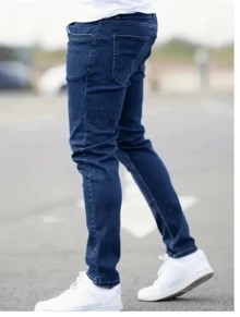 Men's Skinny Jeans, Comfortable, Blue With Elastane, Great Fit, Dark Blue - 藍色 - 查看 3