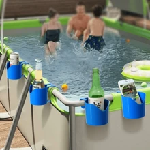 2pcs Pool Side Cup Holders, Fit For Ground Pools, Compatible With 2 Inch Or Thinner Round Top Poles, Sturdy And Durable, Easy To Use Clip-On Spill-Proof Cup Holders, Pool Side Snack And Beverage Organizer