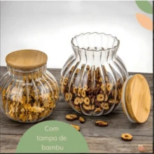 Kit Of 3 Fluted Glass Candy Jars With Airtight Bamboo Lid - Trong sáng - Xem 3