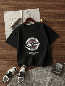 女士春夏新品独特设计字母印花圆领休闲百搭青少年舒适棉质短袖 T 恤